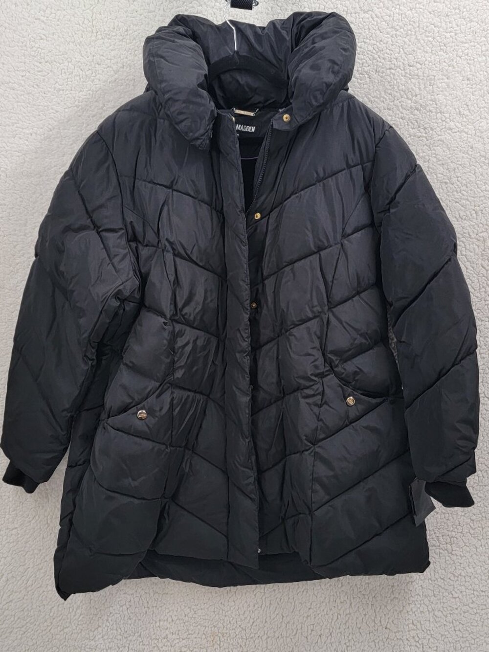 Steve Madden Women's Plus Size 2X Black Chevron Puffer Jacket Parka Coat Hooded